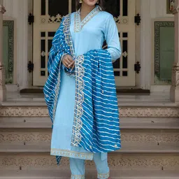 HERE&NOW Women Ethnic Motifs Embroidered Regular Thread Work Kurta with Trousers & Dupatta-22
