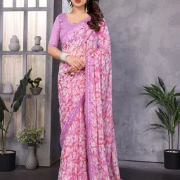 Nirmohi Fashion Floral Embroidered Pure Georgette Saree-image-84