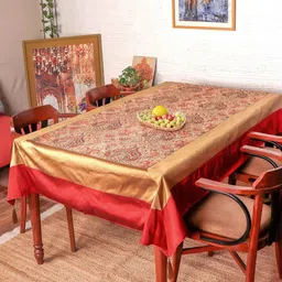 ZEBA Gold-Toned Floral Silk 8-Seater Table Cover with Textured details-15