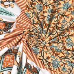 JAIPUR FABRIC Orange & White Floral 144 TC King Bedsheet with 2 Pillow Covers-picture-13