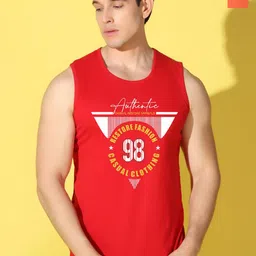 WOOSTRO Pack Of 2 Printed Combed Cotton Gym Vests VWS26(98 RED)(MORE ORANGE)-20