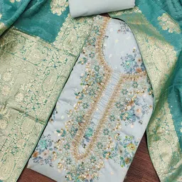 KALINI Pastel Blue Mal Chanderi Weaving Unstitched Dress Material-picture-26