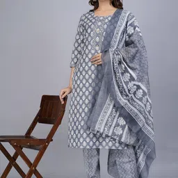 HERE&NOW Women Ethnic Motifs Printed Regular Straight Kurta with Palazzos & Dupatta-picture-42