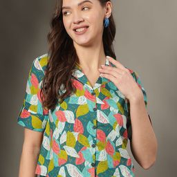 KALINI Women Floral Printed Roll-Up Sleeves Cotton Shirt Style Crop Top-image-70