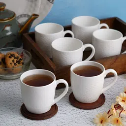 Aura White 6 Pieces Glossy Ceramic Embossed Coffee Mugs 120ML-image-79