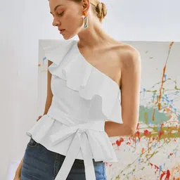 Stylecast X Slyck 
Solid One Shoulder Cotton Top-image-96