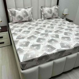 Pure Decor Pink & Black Geometric Queen Bedsheet with 2 Pillow Covers-picture-23