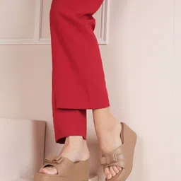 Mast & Harbour Women Square Toe Wedge Heels Sandals With Bows-picture-27