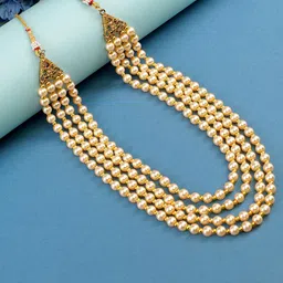 JIYANSHI FASHION Gold-Plated Stone-Studded & Beaded Layered Necklace With Brooch-51