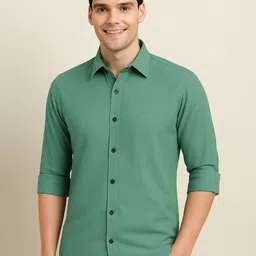 IKON FASHION Textured Spread Collar Slim Fit Shirt-image-100