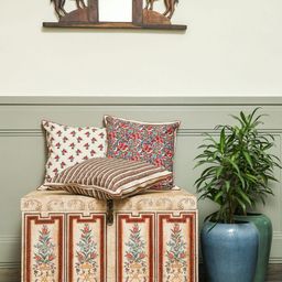 Myntra Elegant Homes Cream & Beige 3 Pieces Square Cushion Covers-56