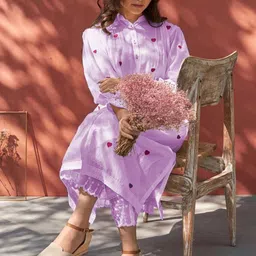 KALINI Floral Embroidered Pure Cotton Mandarin Collar A-Line Kurta With Palazzos-picture-15