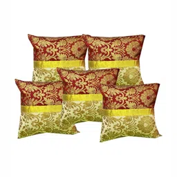 Pink Parrot Maroon & Cream-Coloured Set of 5 Ethnic Motifs Square Cushion Covers-7