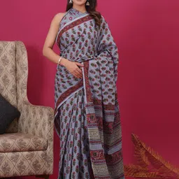 Shivanya Handicrafts Floral Pure Cotton Block Print Saree-image-66