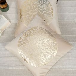 HOSTA HOMES Cream-Coloured & Gold-Toned 2 Pieces Printed Velvet Square Cushion Covers-99