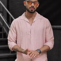 Powerlook Men Cuban Collar Textured Casual Shirt-image-63