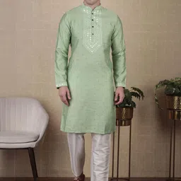 PulseIQ Men Lime Green Art Silk Kurta Sets-picture-25
