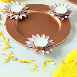 IGP 3Pcs White Tea Light Candles With Pooja Thali-image-52