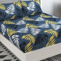 bsb home Aspire Yellow Floral Printed 144TC Wrinklfree Queen Bedsheet Set 2.28 m x 2.20 m-86