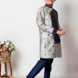 NFC CREATION Boys Floral Embroidered Regular Sequinned Dupion Silk Kurta with Pyjamas image 3