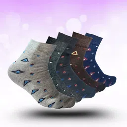 MJE 5-Pcs Patterned Cotton Ankle Length Socks-image-39
