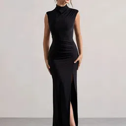 TRAQUILA Women Solid Slit Bodycon Maxi Dress-picture-35
