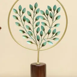 vedas Gold-Toned & Green Flower Metal Curio Showpiece-46