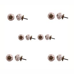 Indianshelf 6-Pcs Pink & White Ceramic Flower Printed Knobs-image-100