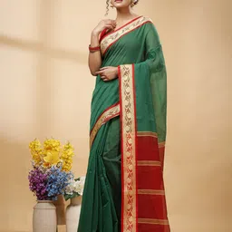 SLAGHA Ethnic Motifs Zari Taant Saree-image-53