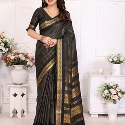 VILLAGIUS Checked Pure Cotton Designer Banarasi Saree-20