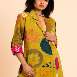 UDD Linen Floral Lapel Collar Tailored Jacket-image-45