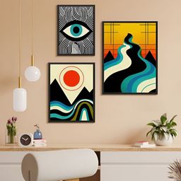 999Store Black & Orange 3 Piece Paper Other Wall Paintings-30