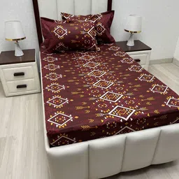 Pure Decor Maroon & White Geometric 330 TC Single Bedsheet Set- 1.73 m x 2.36 m-picture-31