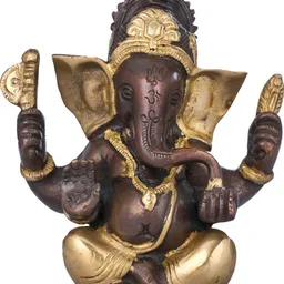 Exotic India Brown & Gold Toned Lord Ganesha Religious Brass Idol Showpiece-picture-39