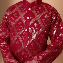 Cae Boys Embroidered Regular Sequinned Dupion Silk Kurta with Patiala image 2