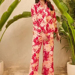 IMANA Printed Collar Neck Top With Trousers Co-Ords-image-31