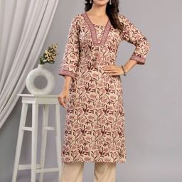 Veshviti Floral Printed V-Neck Straight Kurta-37