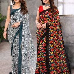 Moda Rapido Pack of 2 Floral Printed Pure Georgette Saree-image-99