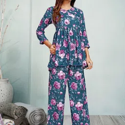 Snowdrip Floral Printed V-Neck Tunic & Trousers Co-Ord Set-image-37