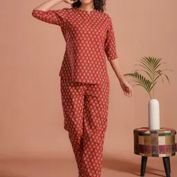 SANSKRUTIHOMES Printed Pure Cotton Top With Trousers Co-Ords-picture-11