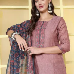 Anouk Women Floral Embroidered Regular Thread Work Kurta with Trousers & With Dupatta-picture-26