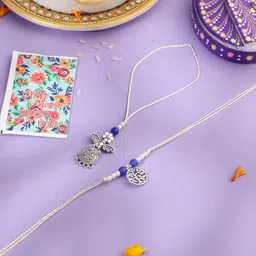 Sangria Set Of 2 Pearls & Beads Bhaiya Bhabhi Rakhi with Roli Chawal Chandan & Mishri-52