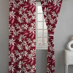 ANA Maroon & White Set of 2 Floral Room Darkening Long Door Curtain-image-69