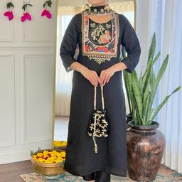 THE52 Women Ethnic Motifs Embroidered Regular Sequinned Chanderi Cotton Kurta with Trousers & With Dupatta-image-17