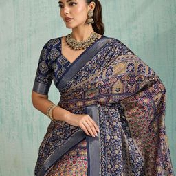 PBS PRINTS Floral Printed Zari Tussar Saree-image-65