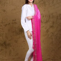 Exotic India Georgette Striped Dupatta With Bead Mirror Work And Lace Border From Amritsar image 2