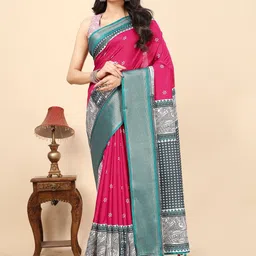 J 6 DESIGNER Ethnic Motifs Silk Cotton Handloom Bandhani Saree-picture-26