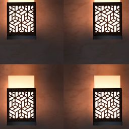 Gojeeva Black 4 Pieces Textured Contemporary Rectangle Shaped Wooden Wall Lamp-image-44
