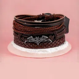 Brown Black Batman Wristband Leather Bracelet for men (pack of 4pcs)-image-11