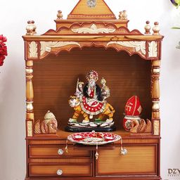 DZYN Furnitures Sacred Space Brown Wooden Large Floor Rested Pooja Temple Without Door-image-51